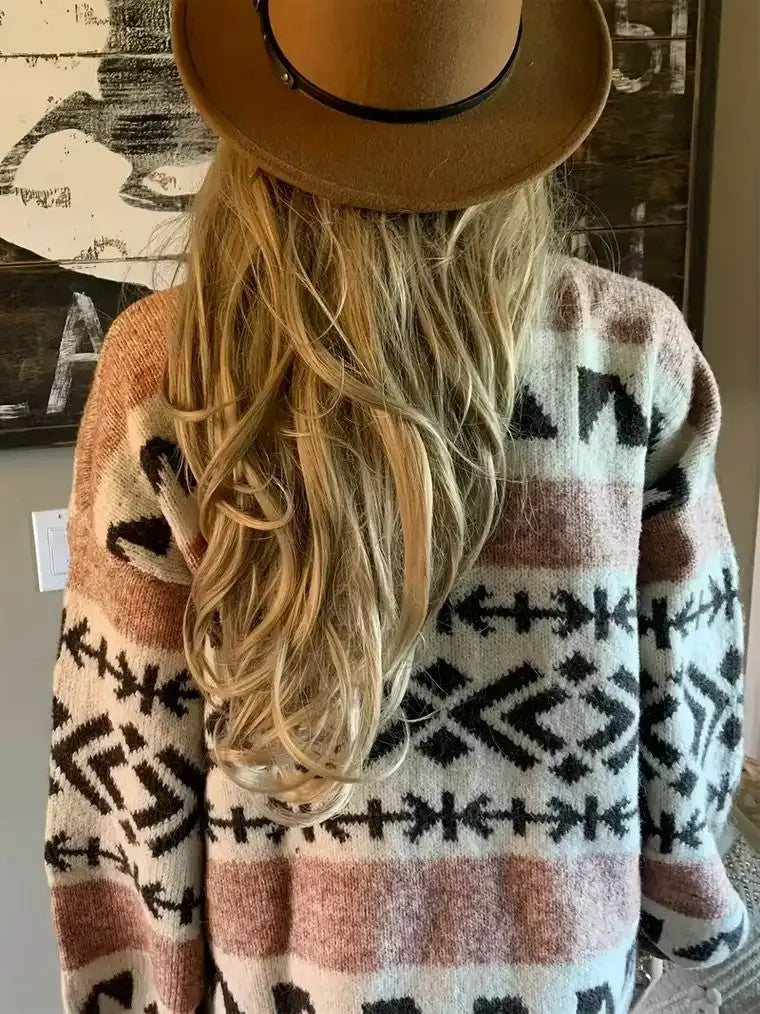 Dames Gebreide Cardigan Met Print En Kleurblokken