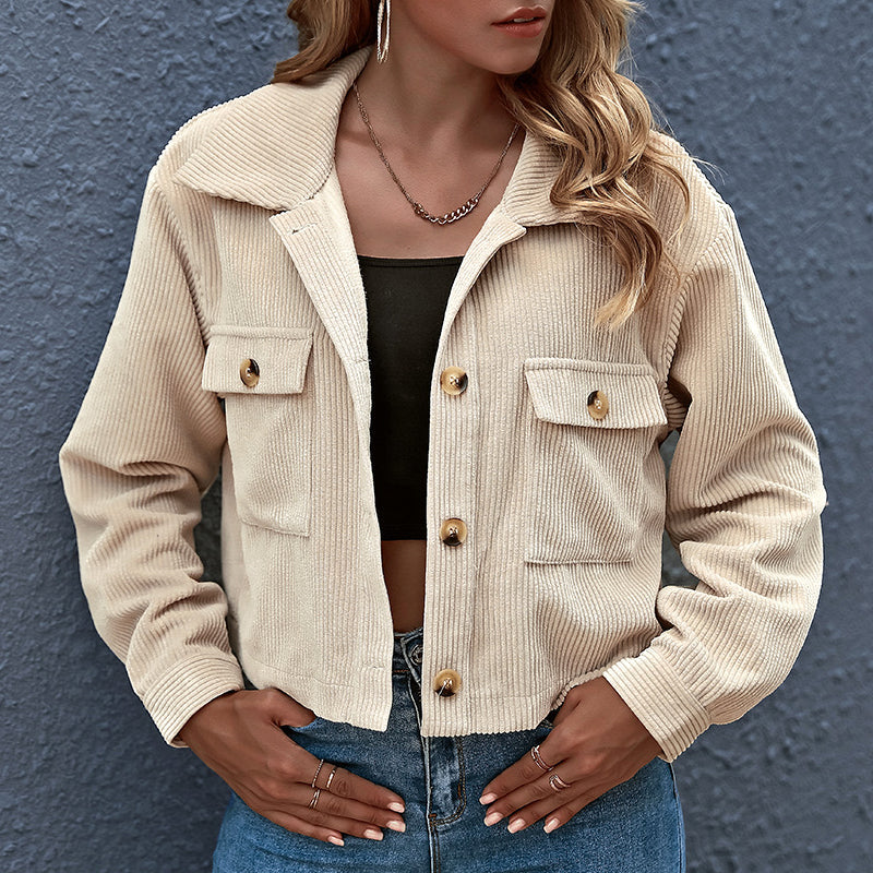 Dames Elegant Corduroy Jasje Met Knopen En Borstzakken
