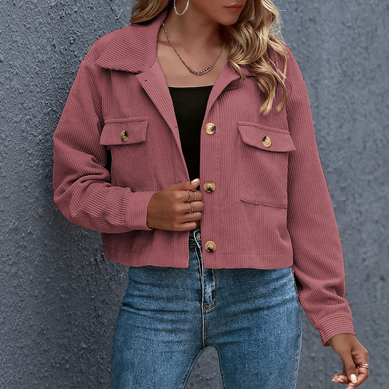 Dames Elegant Corduroy Jasje Met Knopen En Borstzakken