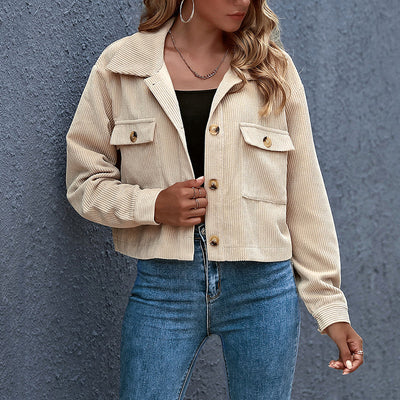 Dames Elegant Corduroy Jasje Met Knopen En Borstzakken