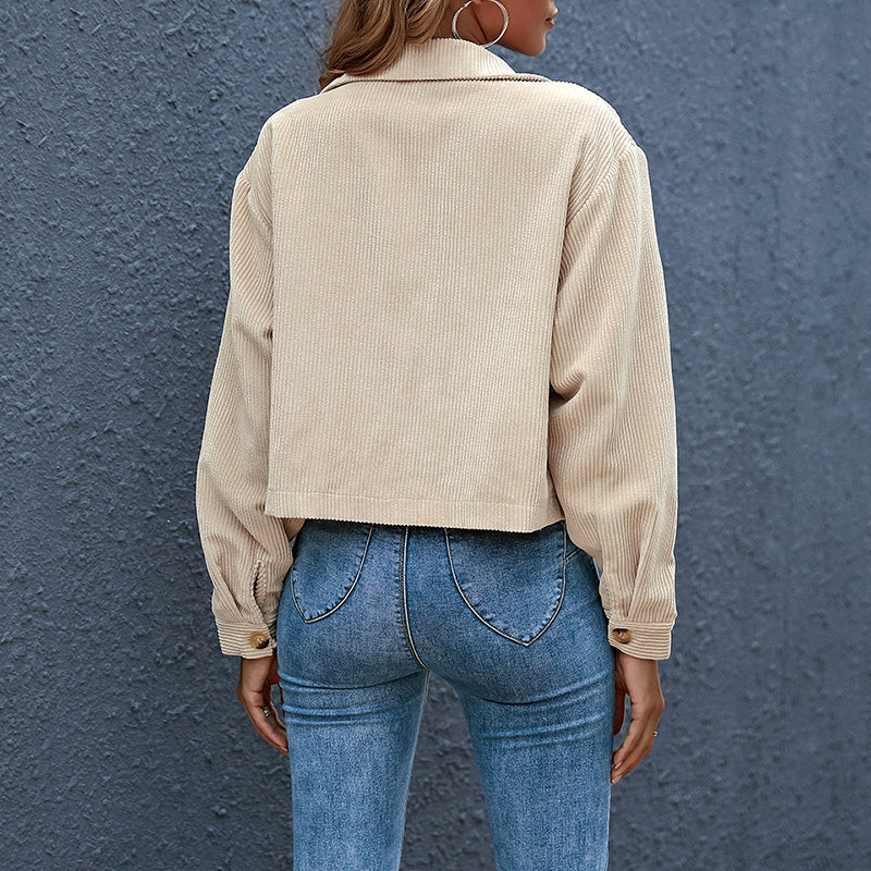Dames Elegant Corduroy Jasje Met Knopen En Borstzakken