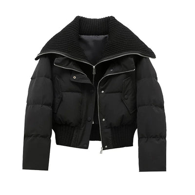Dames Korte Puffer Winterjas Gewatteerd met Ribgebreide Kraag