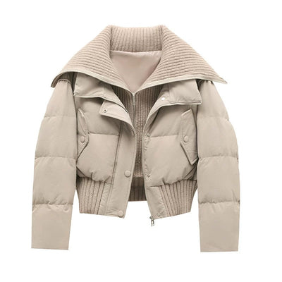 Dames Korte Puffer Winterjas Gewatteerd met Ribgebreide Kraag