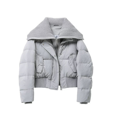 Dames Korte Puffer Winterjas Gewatteerd met Ribgebreide Kraag