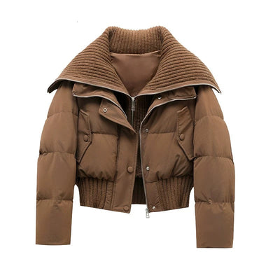 Dames Korte Puffer Winterjas Gewatteerd met Ribgebreide Kraag