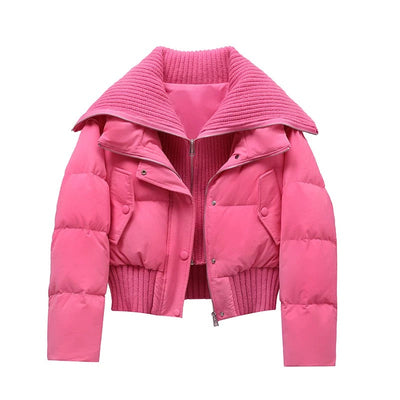 Dames Korte Puffer Winterjas Gewatteerd met Ribgebreide Kraag