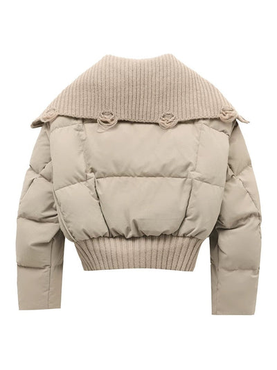 Dames Korte Puffer Winterjas Gewatteerd met Ribgebreide Kraag