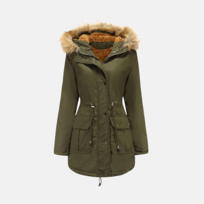 Dames Parka Winterjas Met Fleecevoering En Imitatiebont Capuchon