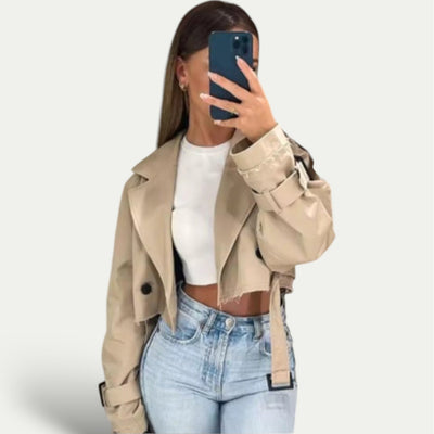 Dames Korte Trenchcoat Met Ceintuur En Reverskraag