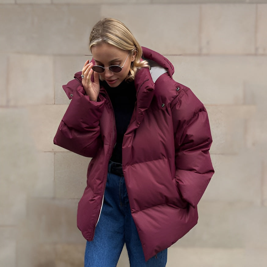 Dames Winter Puffer Jas Met Capuchon En Ritssluiting