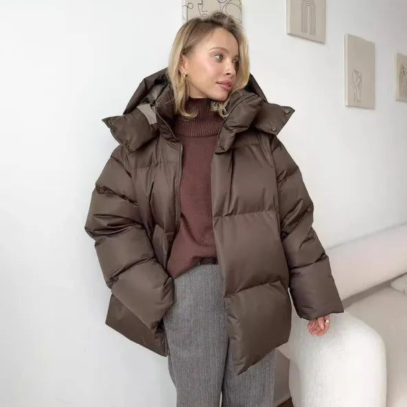 Dames Winter Puffer Jas Met Capuchon En Ritssluiting
