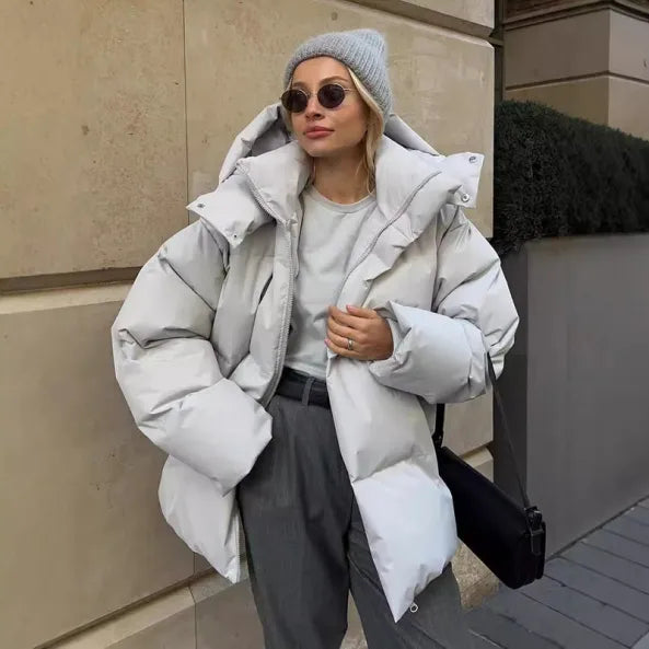 Dames Winter Puffer Jas Met Capuchon En Ritssluiting