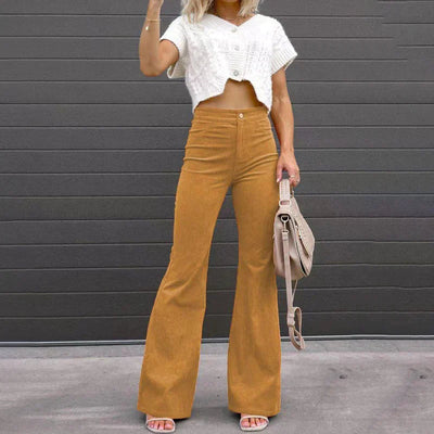 Dames Flared Broek Met Hoge Taille En Enkele Knoopsluiting