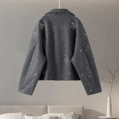 Dames Geborduurde Peacoat Jas Met Kralen En Hoge Kraag