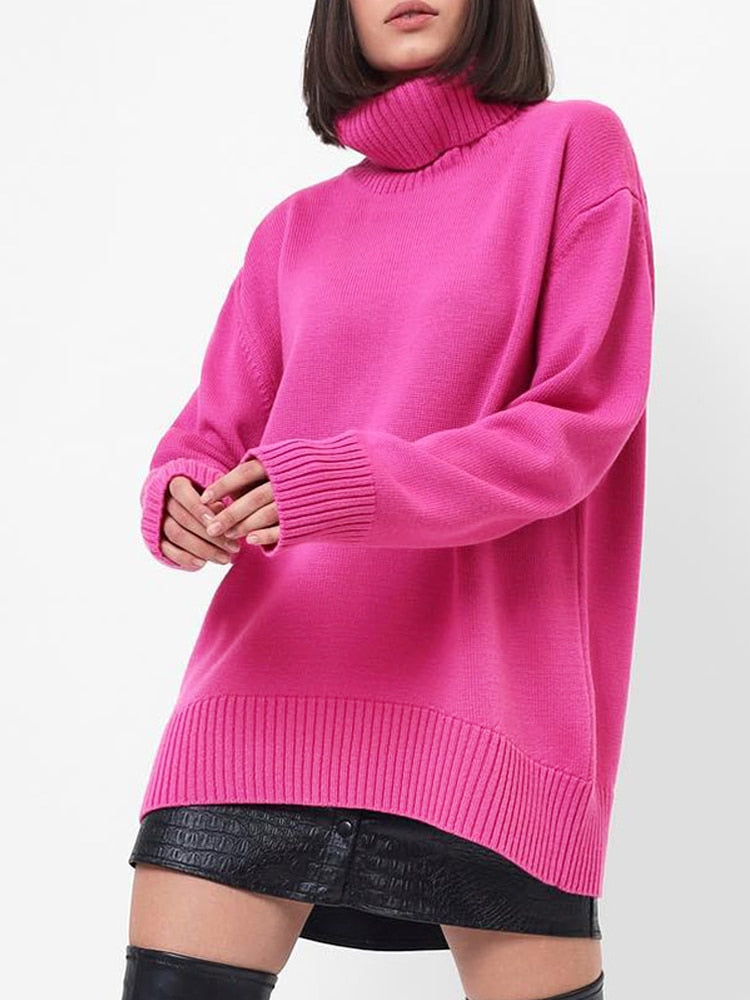 Dames Casual Oversized Gebreide Coltrui In Effen Kleur Met Lange Mouwen