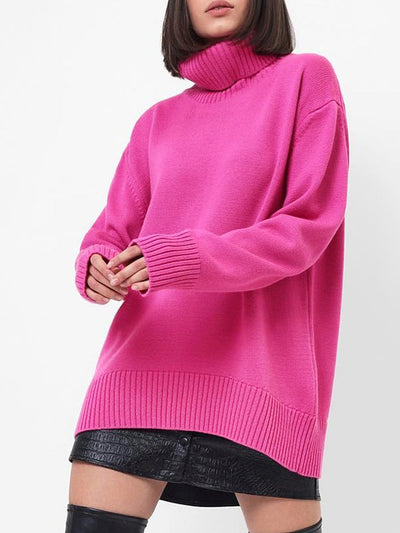 Dames Casual Oversized Gebreide Coltrui In Effen Kleur Met Lange Mouwen