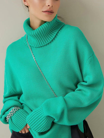 Dames Casual Oversized Gebreide Coltrui In Effen Kleur Met Lange Mouwen