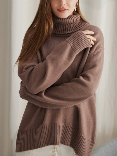 Dames Casual Oversized Gebreide Coltrui In Effen Kleur Met Lange Mouwen