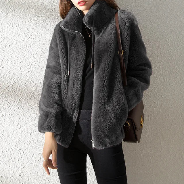 Dames Fleece Jas Met Colkraag En Trekkoord