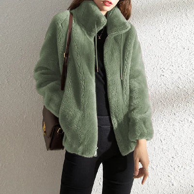 Dames Fleece Jas Met Colkraag En Trekkoord