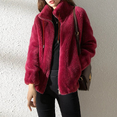 Dames Fleece Jas Met Colkraag En Trekkoord
