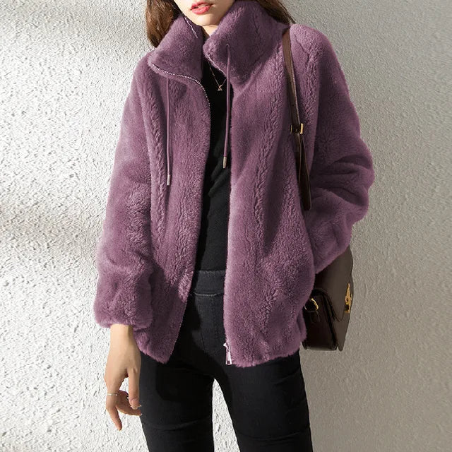 Dames Fleece Jas Met Colkraag En Trekkoord