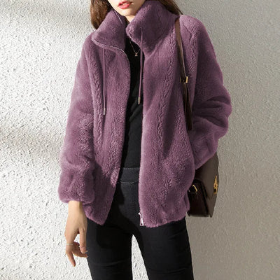 Dames Fleece Jas Met Colkraag En Trekkoord