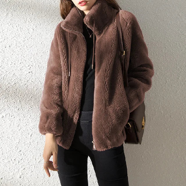 Dames Fleece Jas Met Colkraag En Trekkoord