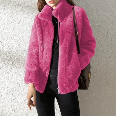Dames Fleece Jas Met Colkraag En Trekkoord