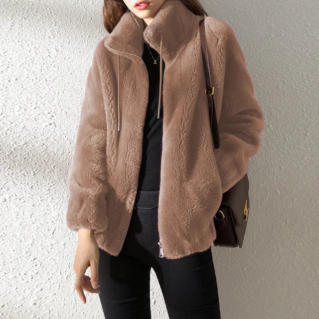Dames Fleece Jas Met Colkraag En Trekkoord