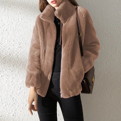Dames Fleece Jas Met Colkraag En Trekkoord