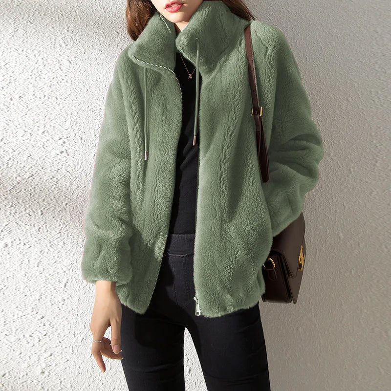 Dames Fleece Jas Met Colkraag En Trekkoord