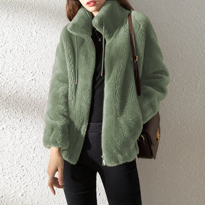 Dames Fleece Jas Met Colkraag En Trekkoord