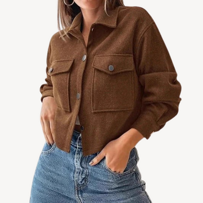 Dames Cropped Jasje Met Knopen En Grote Zakken