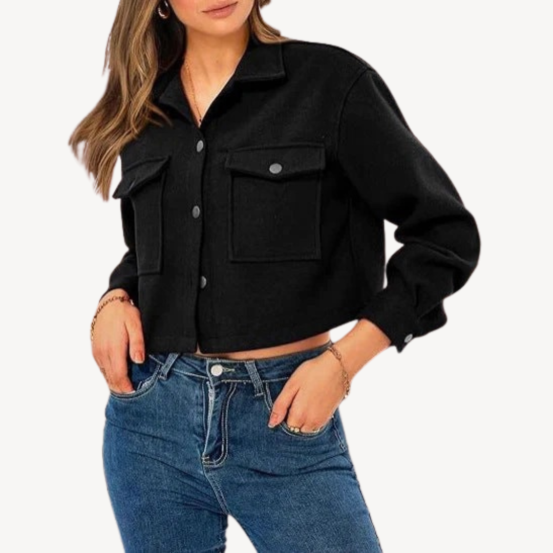 Dames Cropped Jasje Met Knopen En Grote Zakken