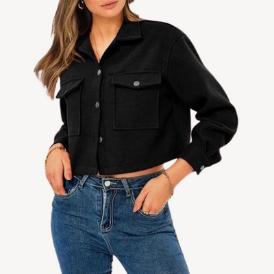 Dames Cropped Jasje Met Knopen En Grote Zakken