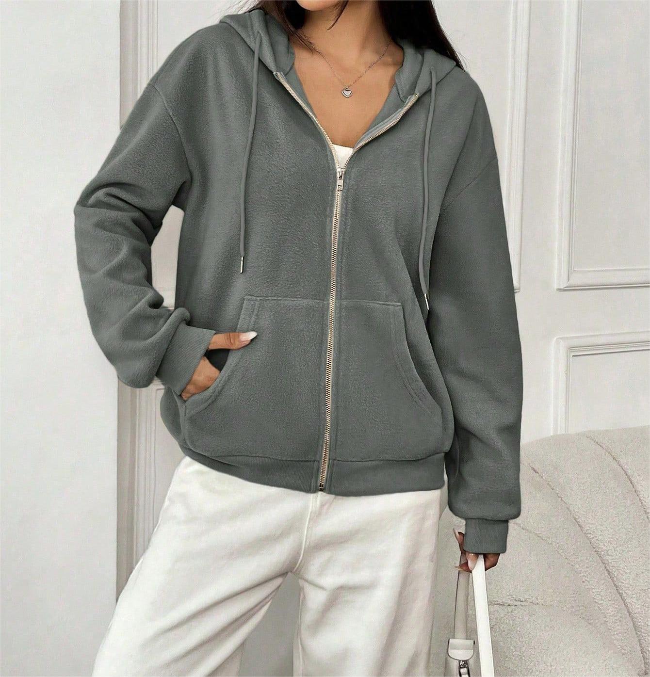 Dames Fleece Hoodie Met Ritssluiting En Capuchon Met Zakken