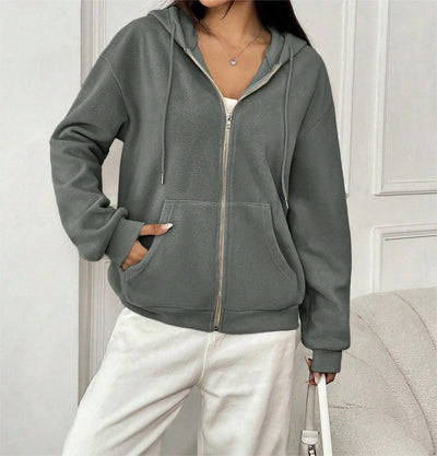 Dames Fleece Hoodie Met Ritssluiting En Capuchon Met Zakken