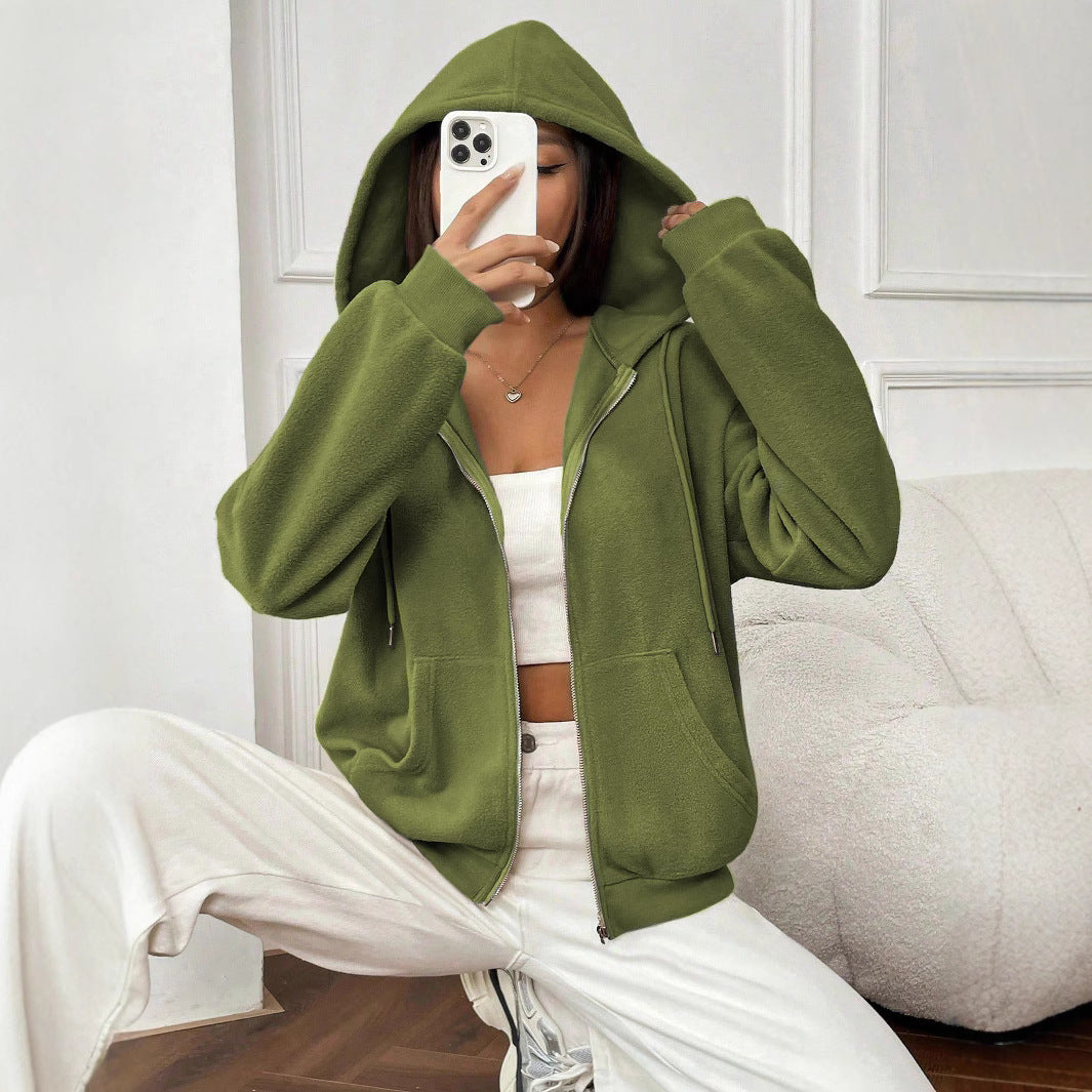 Dames Fleece Hoodie Met Ritssluiting En Capuchon Met Zakken