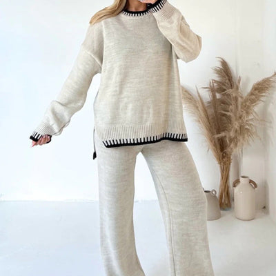 Dames Gebreide Tweedelige Set Met Trui En Wijde Broek