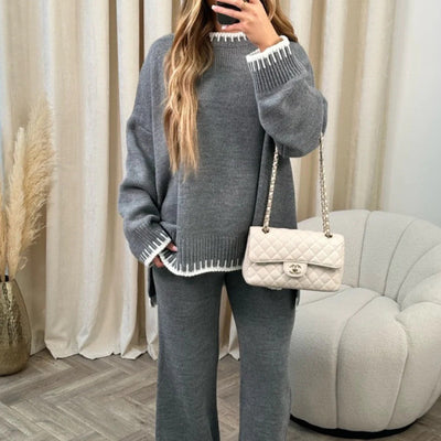Dames Gebreide Tweedelige Set Met Trui En Wijde Broek