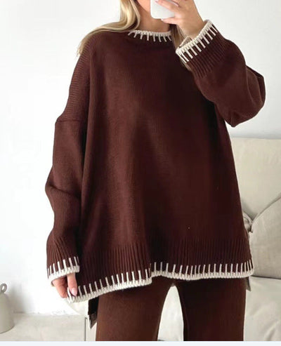 Dames Gebreide Tweedelige Set Met Trui En Wijde Broek