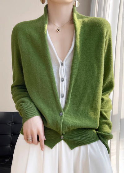 Dames Wollen Gebreide Cardigan Met V-Hals En Patchwork Design