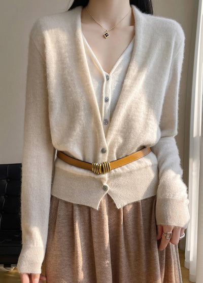 Dames Wollen Gebreide Cardigan Met V-Hals En Patchwork Design