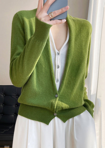 Dames Wollen Gebreide Cardigan Met V-Hals En Patchwork Design