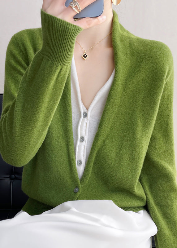 Dames Wollen Gebreide Cardigan Met V-Hals En Patchwork Design