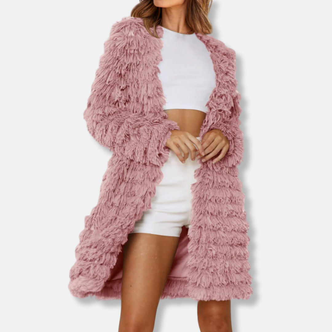 Dames Lange Cardigan Met Shaggy Textuur En Open Voorkant