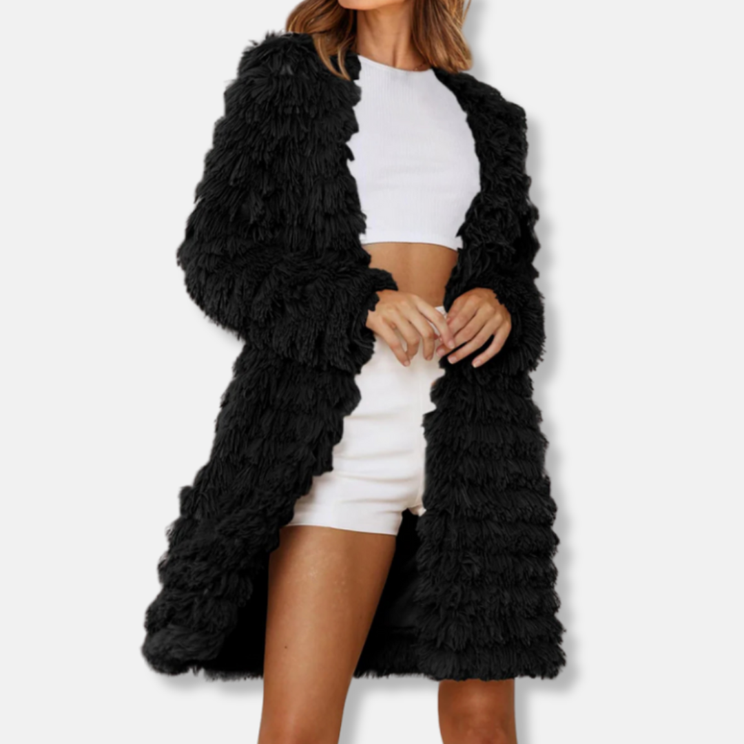 Dames Lange Cardigan Met Shaggy Textuur En Open Voorkant