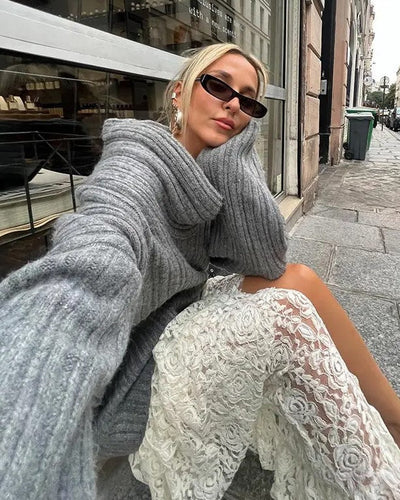 Dames Off-Shoulder Effen Gebreide Trui met Lange Mouwen