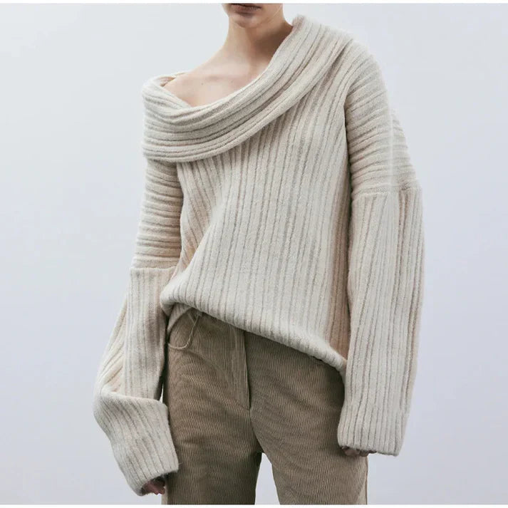 Dames Off-Shoulder Effen Gebreide Trui met Lange Mouwen